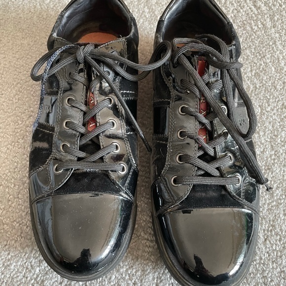 Prada Patent Leather Velvet Sneakers Size 40.5 - Picture 1 of 13